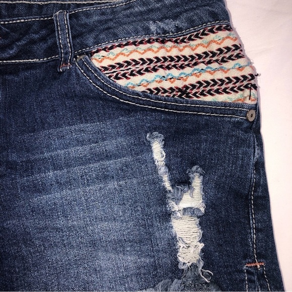 Red Camel Size 15 Jean Shorts Blue Embroidered Denim Stretch Boho Festival Beach - Picture 4 of 8